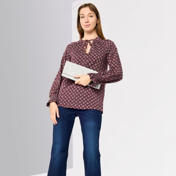 Michael by Michael Kors Burgundy Geometric Print V-Neck Long Sleeve Top sz 4X - Picture 7 of 10